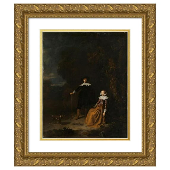 Gerrit Dou 12x14 Gold Ornate Wood Frame and Double Matted Museum Art Print Titled - Portrait of a Couple in a Landscape (1630 - 1675)