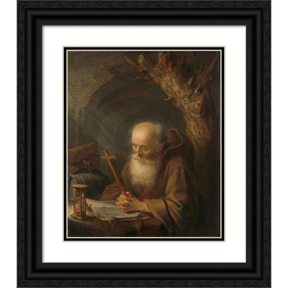 Gerrit Dou 20x24 Black Ornate Framed Double Matted Museum Art Print Titled: A Hermit (1664)