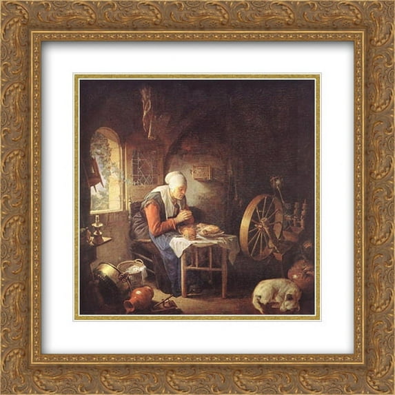 Gerrit Dou 2x Matted 20x20 Gold Ornate Framed Art Print 'Grace Before Meat'