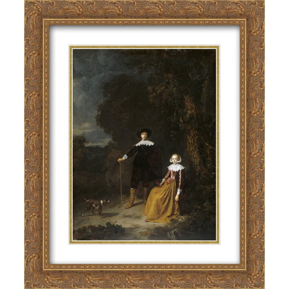 Gerrit Dou 2x Matted 20x24 Gold Ornate Framed Art Print 'Portrait of a couple in a landscape'