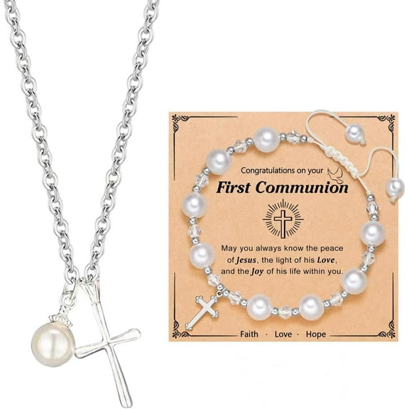 Gerrit Pearl First Communion Cross Necklace Jewelry (Unisex)