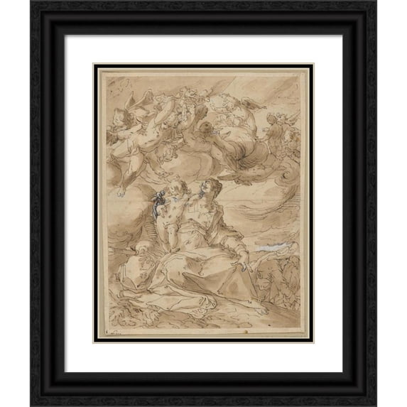 Gerrit Pietersz 12x14 Black Ornate Wood Framed Double Matted Museum Art Print Titled: Rest on the Escape to Egypt