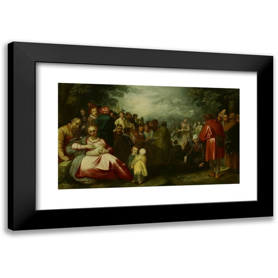 Gerrit Pietersz 14x10 Black Modern Framed Museum Art Print Titled - The Preaching of John the Baptist (1606)