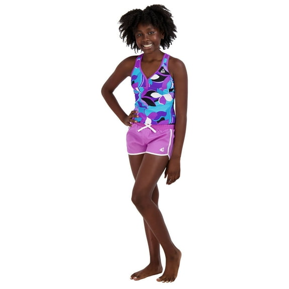Gerry Girls 3-Piece Tankini & Shorts Swimsuit Set (as1, Alpha, l, Regular, Purple/Black)