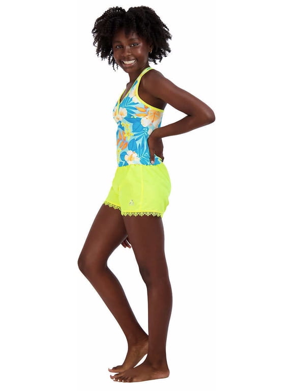 Girls 3-Piece Tankini & Shorts Swimsuit Set (as1, Alpha, m, Regular, Blue/Yellow)