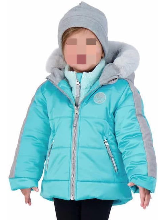 Girls Puffer Jacket 3 in 1 Youth Size 2T Teal w/ Inner Knit Jacket & Hat