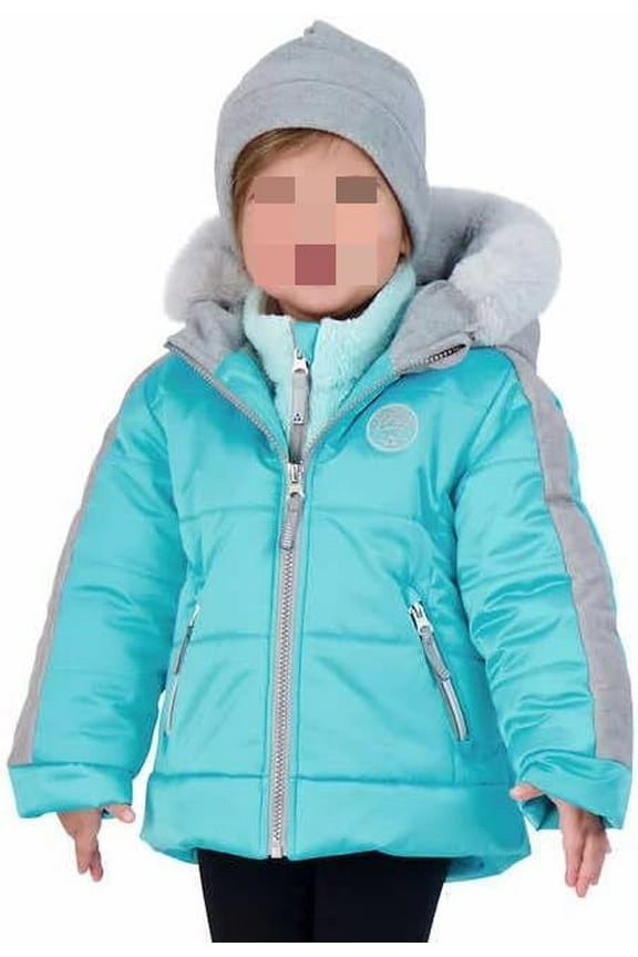 Girls Puffer Jacket 3 in 1 Youth Size 4T Teal w/ Inner Knit Jacket & Hat