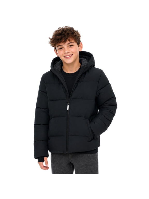 Heavyweight Puffer Jacket Boys with Hood – Sherpa Lined Big Boys Winter Coat, Warm Insulated Outerwear, Sizes 4-36