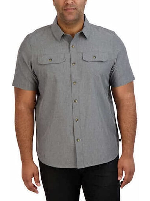 Men's Short Sleeve Quick Dry Tech Woven Shirts (Grey, X-Large)