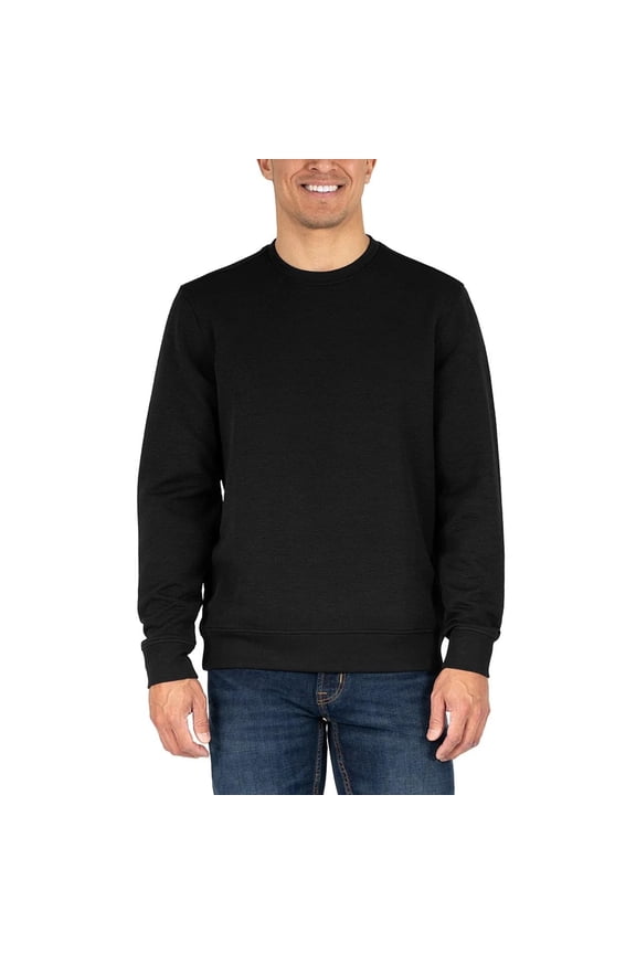 Mens Textured Crewneck Sweater, Midweight 4-Way Stretch Pullover (Black, Large)