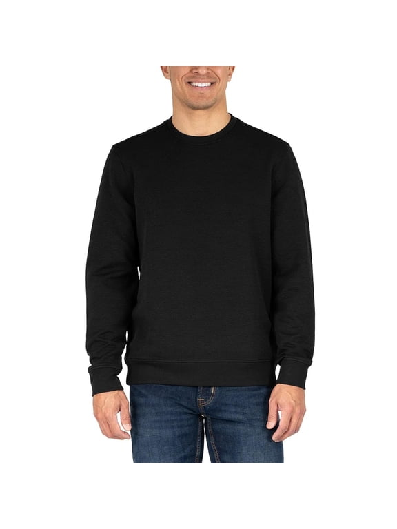 Mens Textured Crewneck Sweater, Midweight 4-Way Stretch Pullover (Black, X-Large)