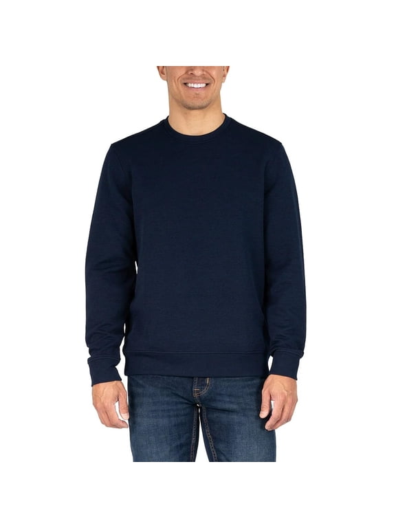 Mens Textured Crewneck Sweater, Midweight 4-Way Stretch Pullover (Blue, Medium)
