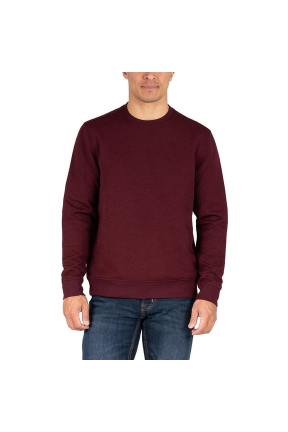 Mens Textured Crewneck Sweater, Midweight 4-Way Stretch Pullover (Red, X-Large)