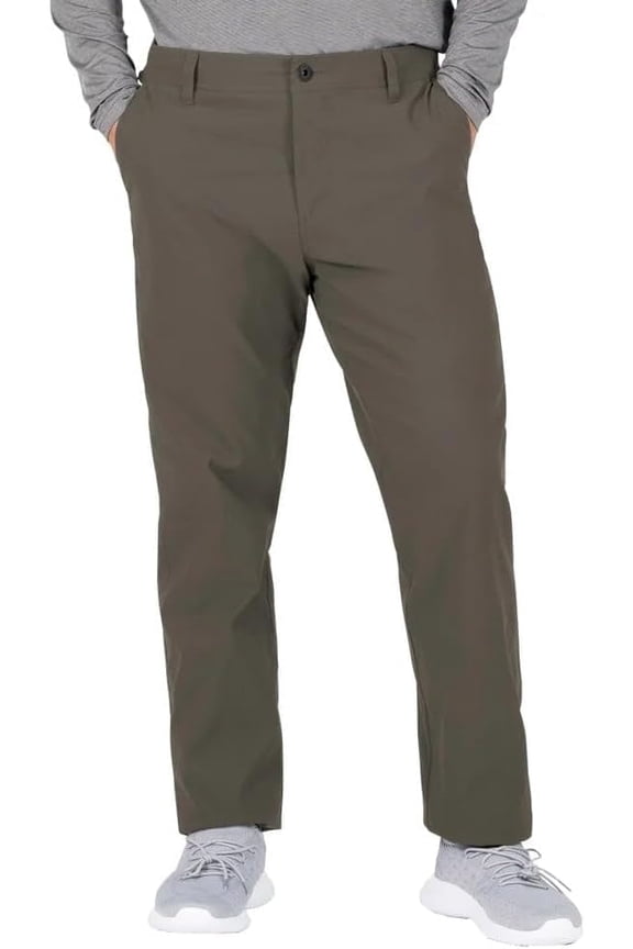 Men's Water Resistant Fleece Lined Stretch Pants with Zip Pockets and Adjustable Hem (Green, 40W x 34L)