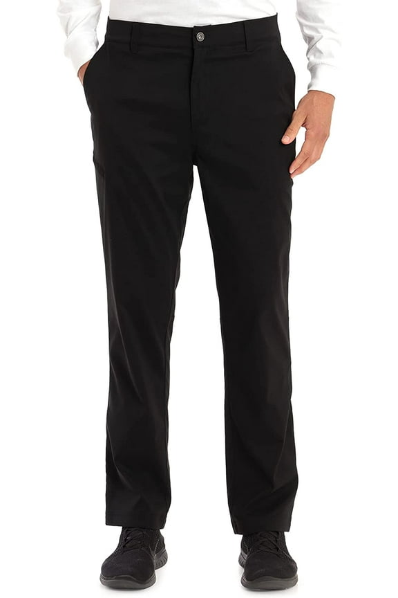 Mens Fleece Lined Stretch Hiking Travel Pants with Side Zipper Pocket and UPF 50+ (Black, 32/32)