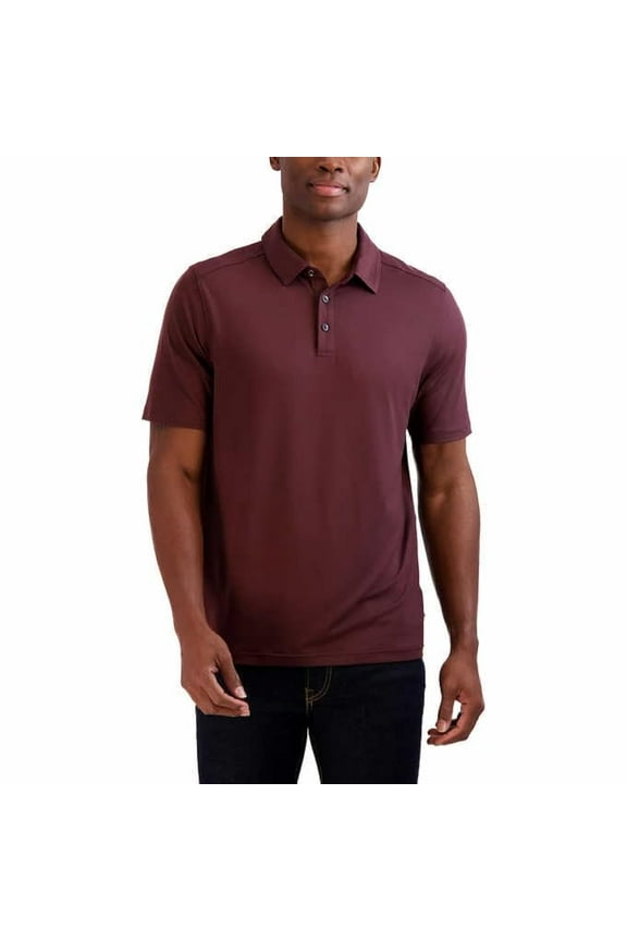 Mens Short Sleeve Brushed Knit Polo Shirt with 3-Button Closure, UPF 40+ (Red, XX-Large)