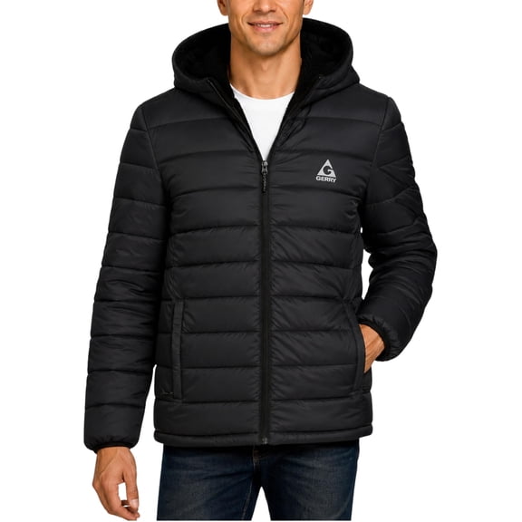 Gerry Puffer Jacket Men with Sherpa Lining and Hood – Warm Winter Coat for Men, Quilted Insulated Snow Jacket Outerwear