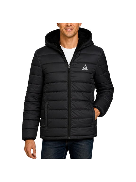 Puffer Jacket Men with Sherpa Lining and Hood – Warm Winter Coat for Men, Quilted Insulated Snow Jacket Outerwear
