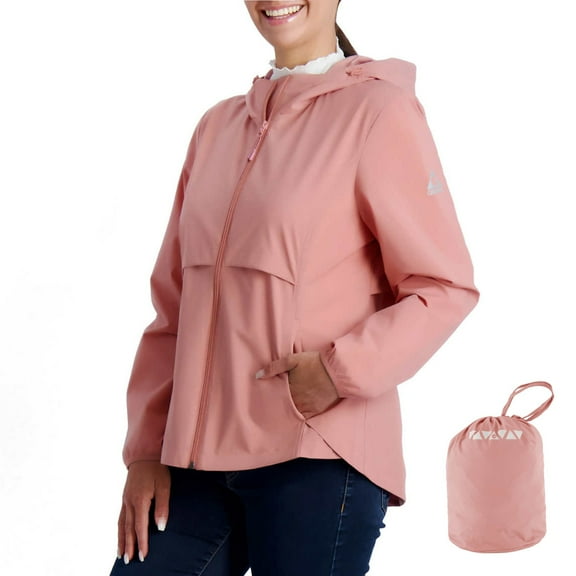 Gerry Women's Packable High-low Hem Lightweight Hooded Jacket-Pink / XXL