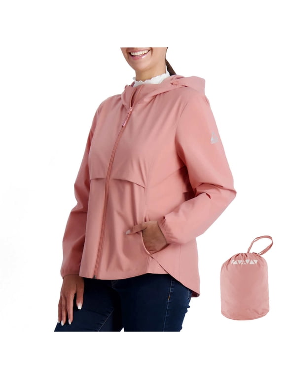 Women's Packable High-low Hem Lightweight Hooded Jacket-Pink / XXL