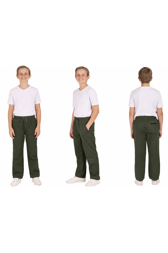 Youth Canvas Lined Pants  Durable Outdoor Utility Trousers - Green-X-Small 5/6
