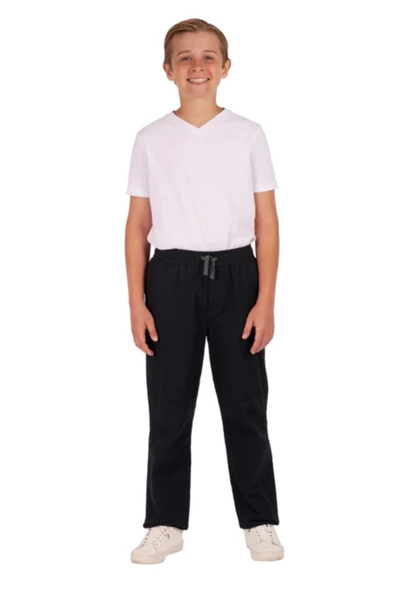 Youth Canvas Tricot Lined Pants Durable Outdoor Utility Trousers - Black - Large 14/16