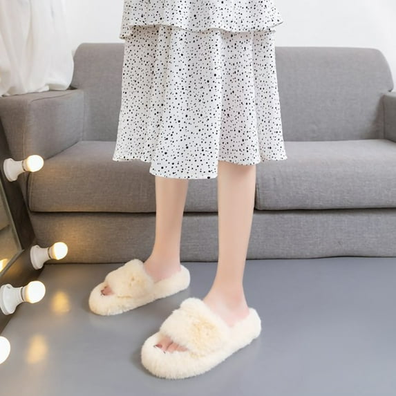 Gersome Women's Arch Support Fuzzy Slippers, White, 9.5 - 10