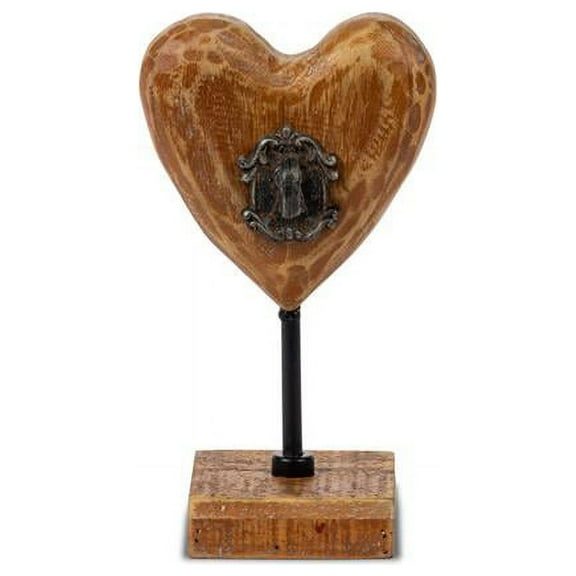 Gerson 10.24in H Hand Carved Wood and Metal Hear with Key