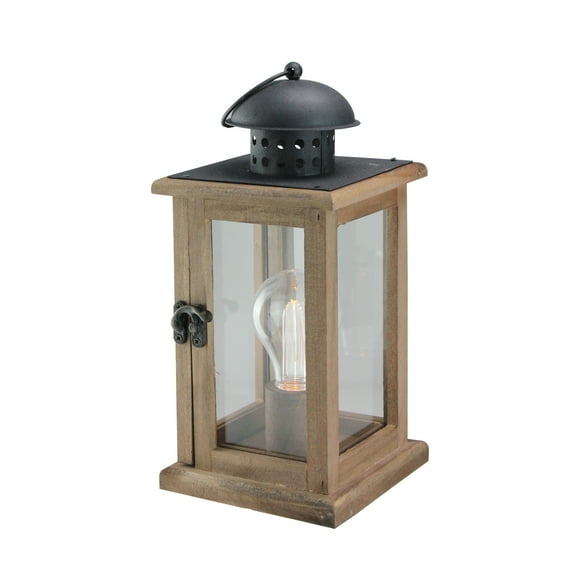 Gerson 10" Brown and Black LED Lighted Square Hanging Indoor Lantern
