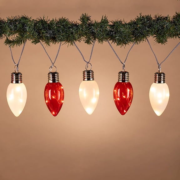 Gerson 10 Count B/O Red & White Bulb Lighted Garland with Ww Micro Led Lights