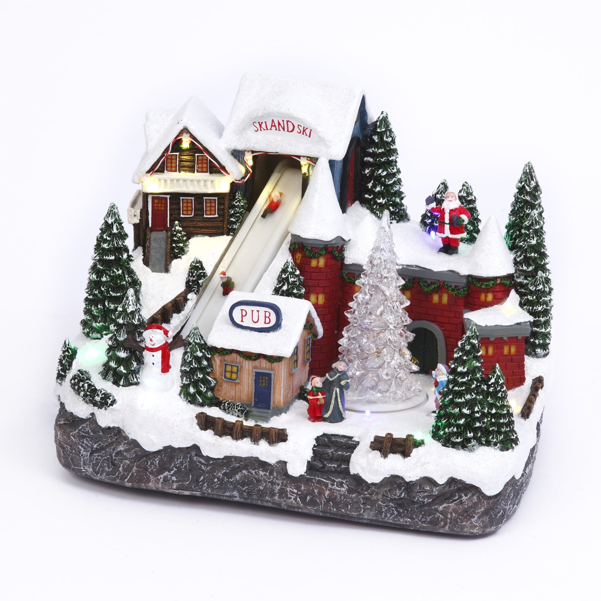 Gerson 12 in L Lighted Musical Holiday Ski Village with Moving Tree ...