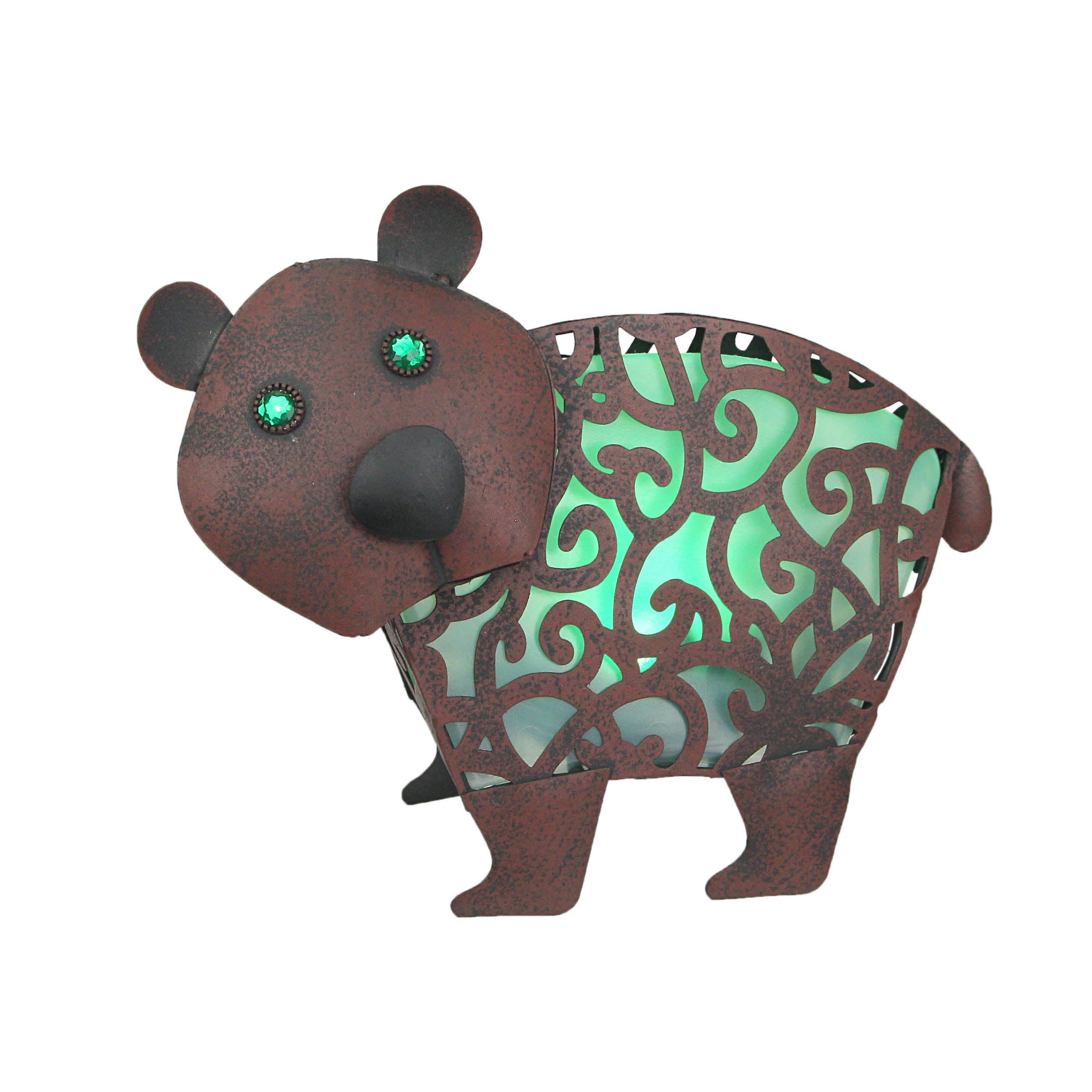 Green and Brown Metal Solar LED Bear Garden Sculpture