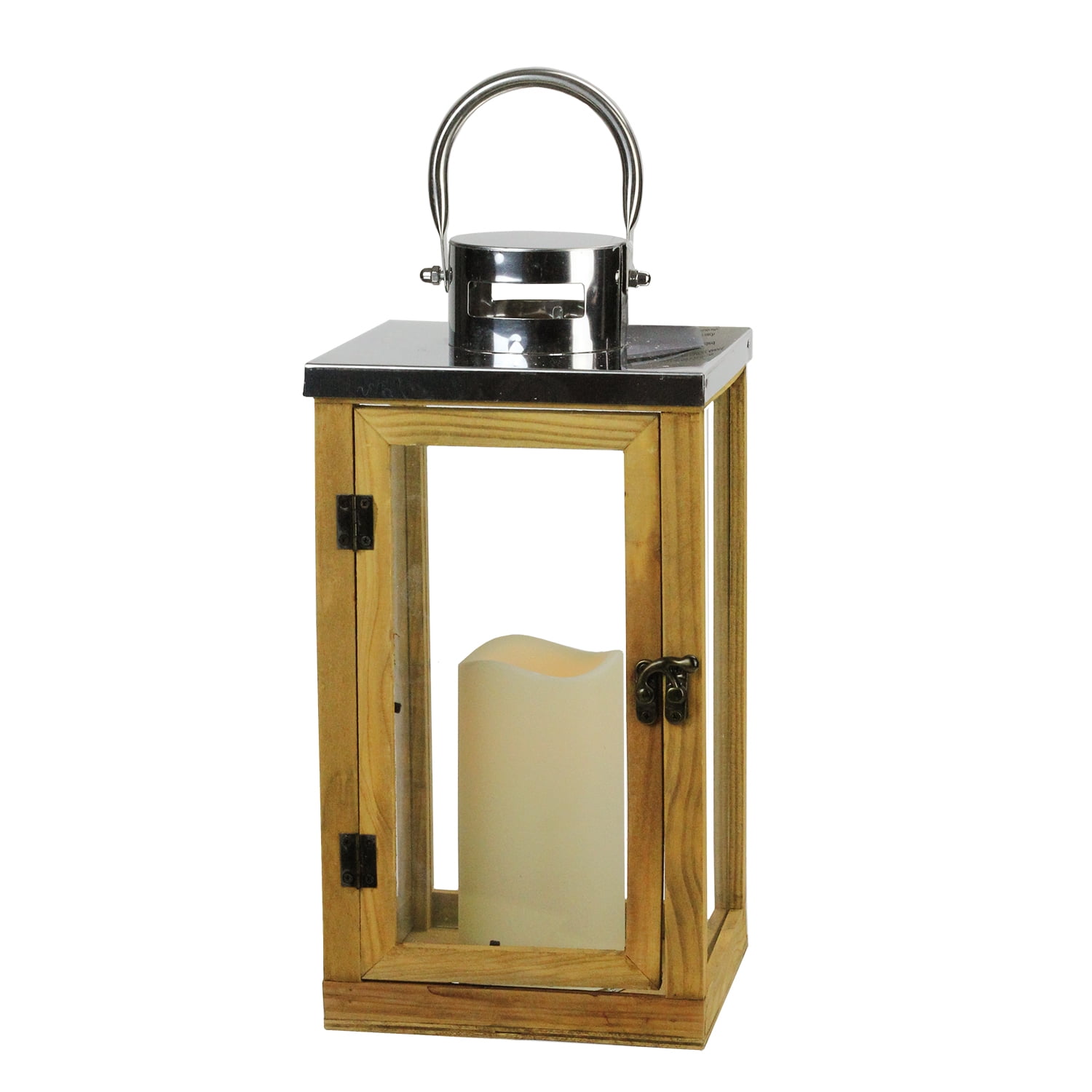 Gerson 13.75" Country Rustic Wood and Glass Lantern with LED Flameless