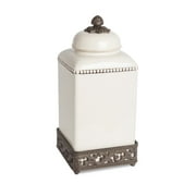 Gerson 15-Inch Tall Cream Ceramic Canister with Acanthus Leaf Adorned Metal Base