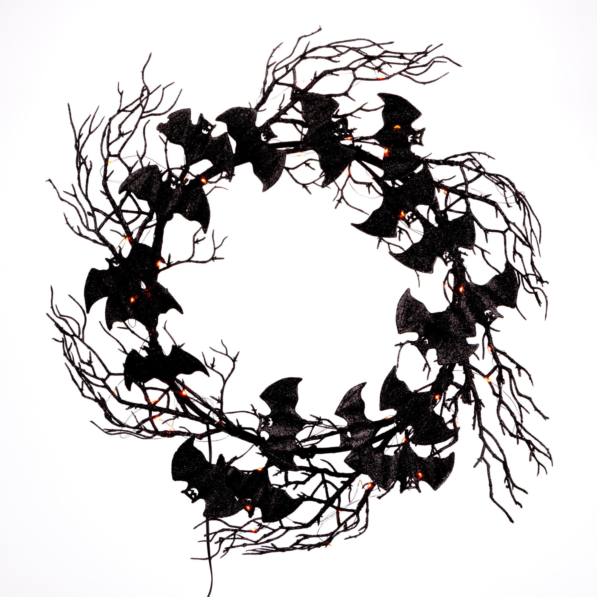 Gerson 17.7 in D Black Twig Halloween Wreath with Black Bats and Micro