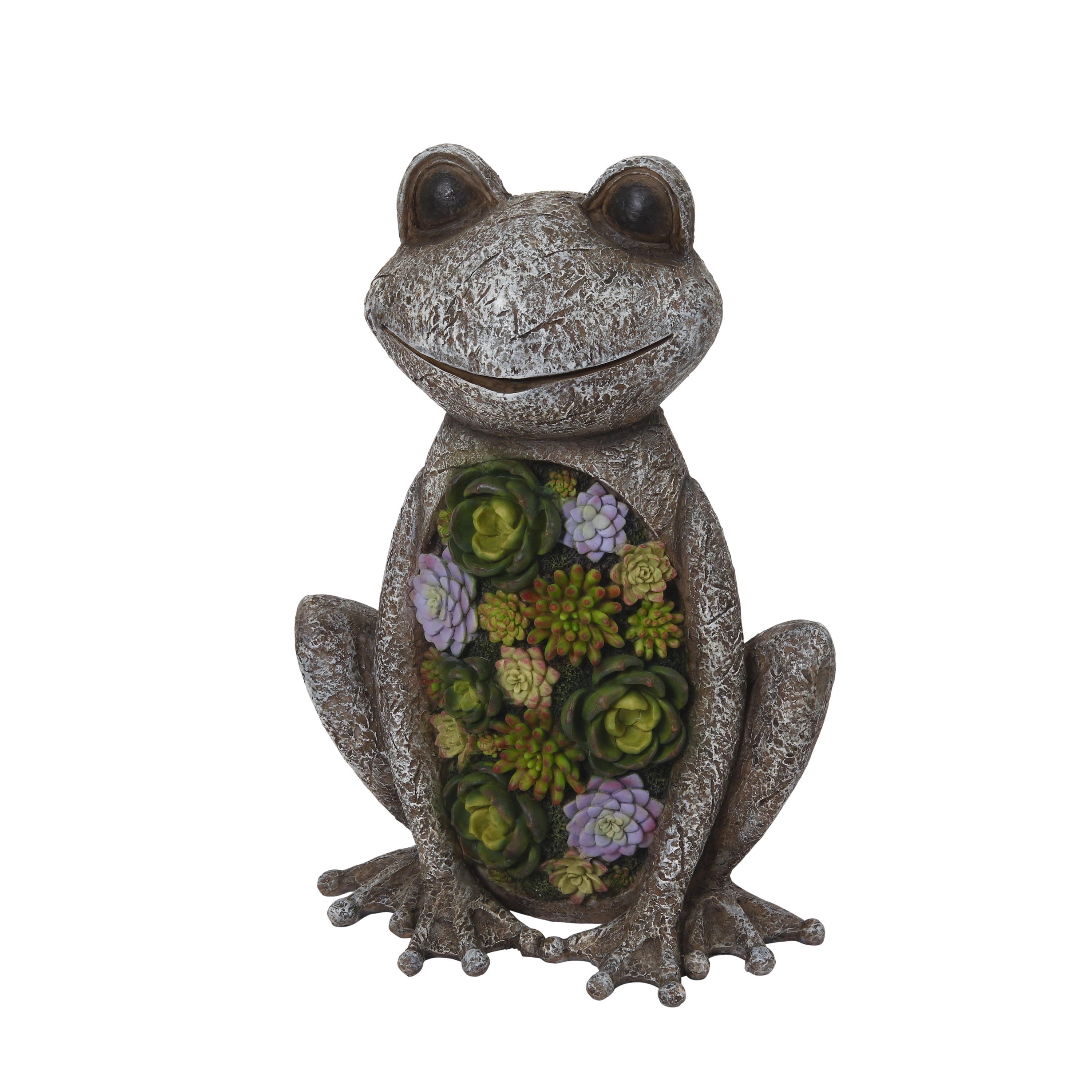 18.3 Inch Gray Polyresin Frog Figurine with Succulent Display