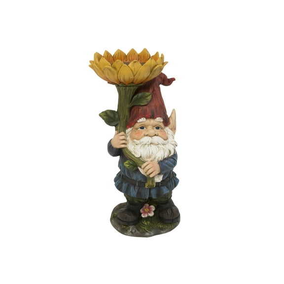 18.9 Inch Whimsical Resin Gnome with Sunflower Figurine