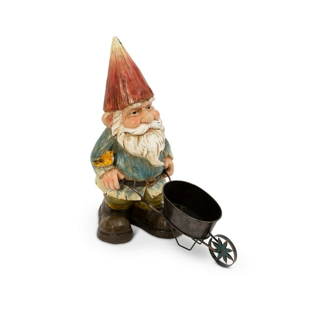 Gerson 22" Resin Garden Gnome with Wheelbarrow
