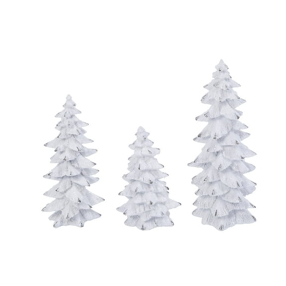 Gerson 2485310 Set of 3 Resin White Glitter Trees 9.45" H