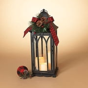 Gerson 2530090 Battery Operated Lighted Holiday Metal Lantern with 3 LED Candles and Floral Accent 21.3" H