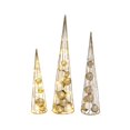 thumbnail image 1 of Gerson 2550110 Set of 3 Battery Operated Lighted Gold and White Ornament Filled Cone Trees 24" H, 1 of 2