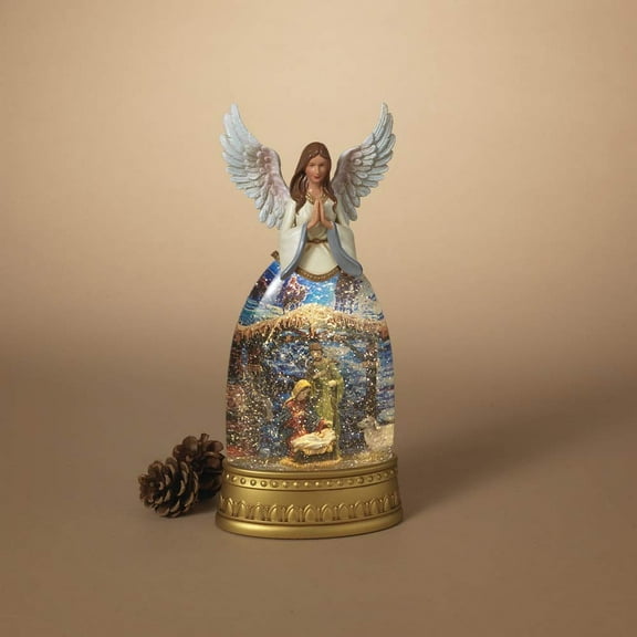 Gerson 2588610 Battery Operated Lighted Spinning Water Globe Angel with Nativity Figurine 12.6" H