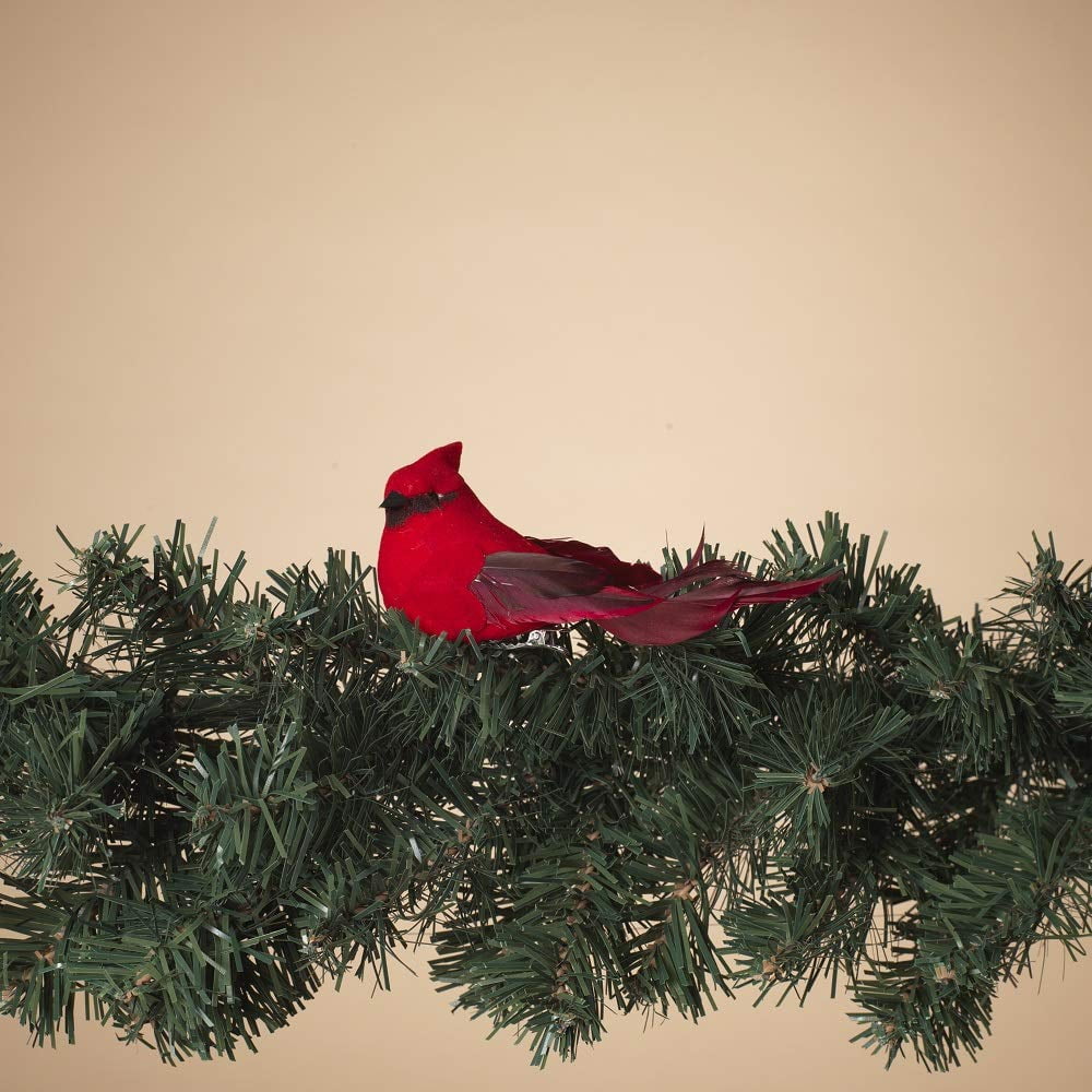 Set of 6 Red Feather Cardinal Clip Ornaments