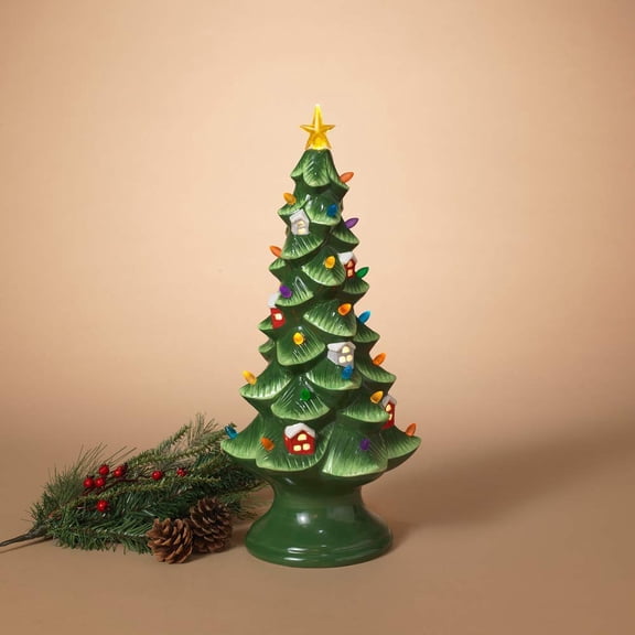 Gerson 2598040 Battery Operated Lighted Ceramic Christmas Tree 18.7" H