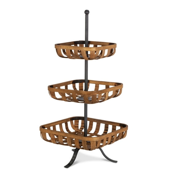 Gerson 28.50-in H 3-Tier Bamboo and Metal Tobacco Basket Tray
