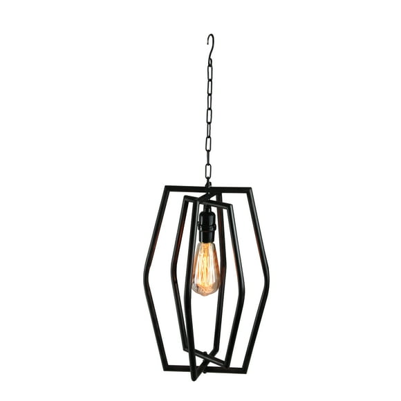 Gerson 28" Black Geometrical Iron Caged Electric Pendant Hanging Lamp with Edison Style Bulb