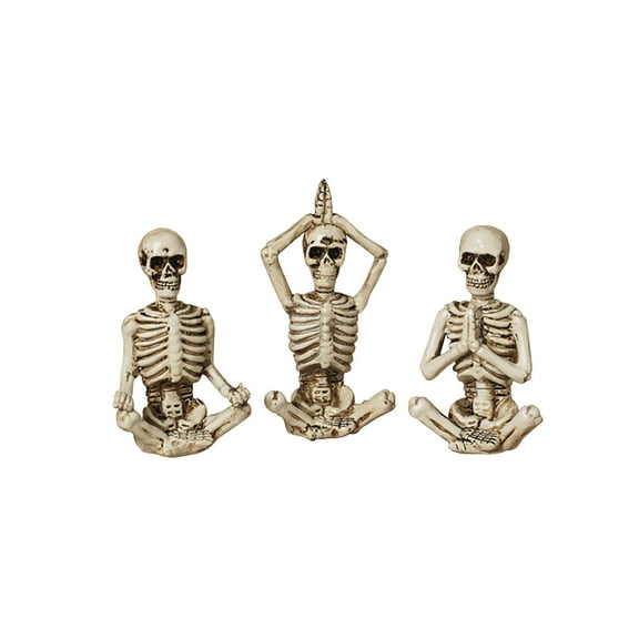 Gerson 3 Pc Resin Skeleton Yoga Pose Tabletop Set Bookshelf Halloween Decoration Prop