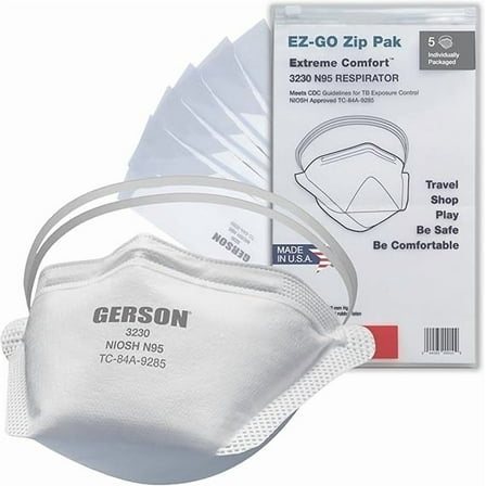 Gerson 3230 EZGO N95 Respirator NIOSH-Approved Made in U.S.A. 5 Masks/Travel Pack