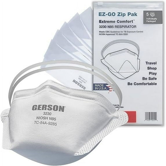 Gerson 3230 N95 Respirator, NIOSH-Approved, 200 Masks (40 EZGO Packs of 5 Masks)