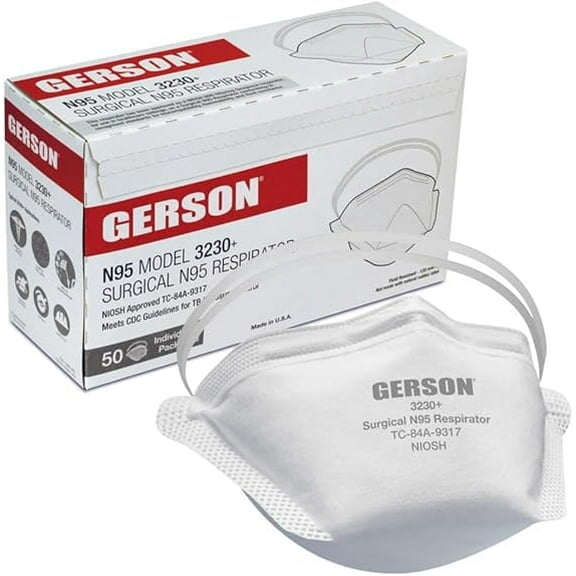 Gerson 3230+ N95 Respirator NIOSH-Approved FDA Surgical, Made in U.S.A. 50/box